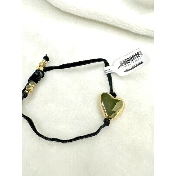 NEW Free People Say You Remember Bracelet In Black Gold Metal Heart Girly Goth - Picture 2 of 4